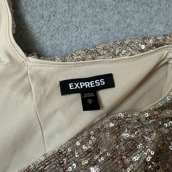 Express Womens Gold Silver Sequin Body Suit V-Neck Short Sleeve Date Size Medium - Picture 2 of 16